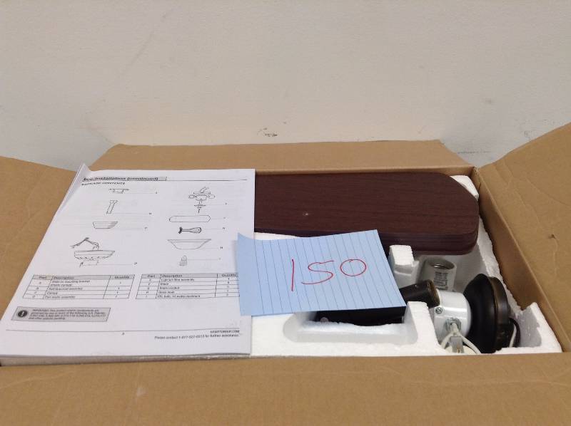 lot 150 image: Hampton Bay Wellston Indoor 44 in Ceiling Fan Never Used