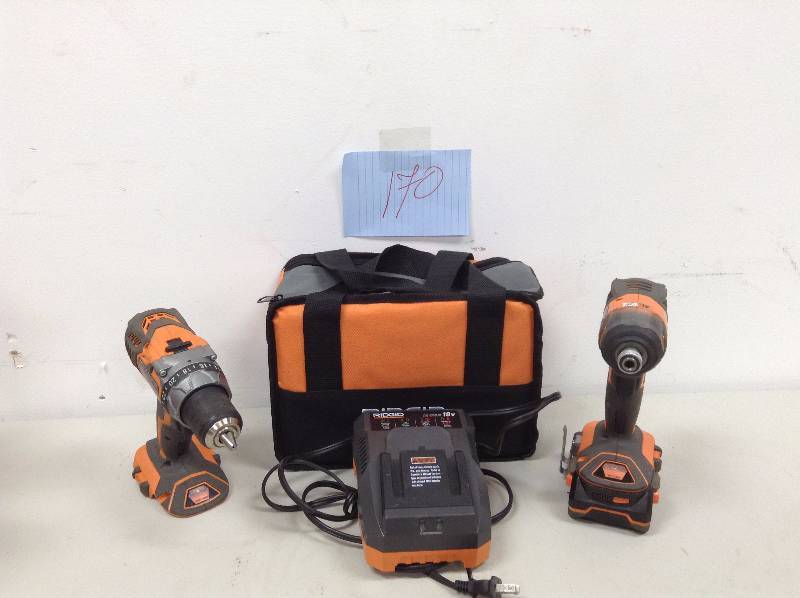 lot 170 image: Ridgid X4 18V Drill driver and Impact driver one battery and charger in like new