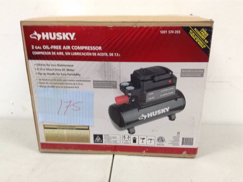 lot 175 image: Husky 2 Gal 100 PSI Air Compressor Never Used