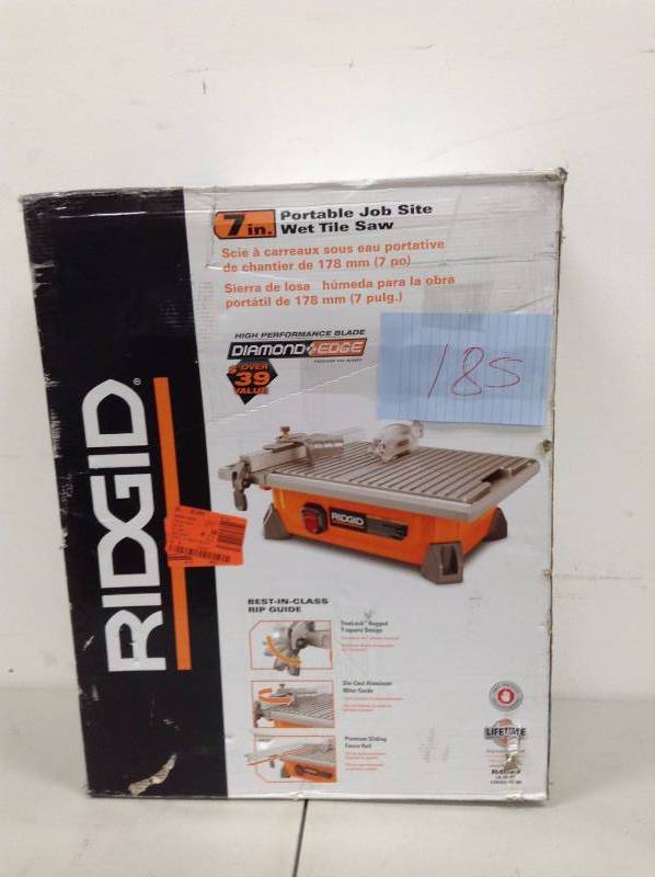 lot 185 image: Ridgid Wet Tile Saw Never Used