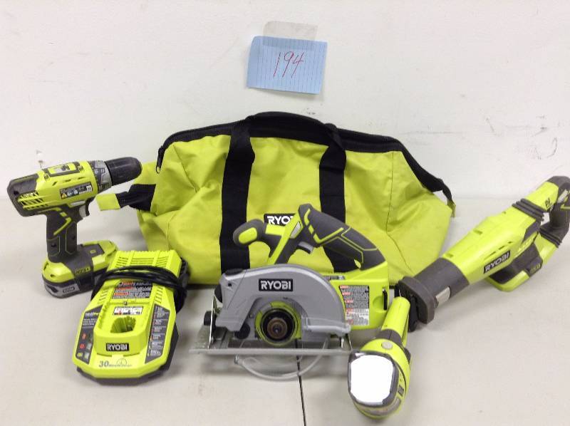 lot 194 image: Ridgid set of -4 18V Power Tools, one battery and charger included