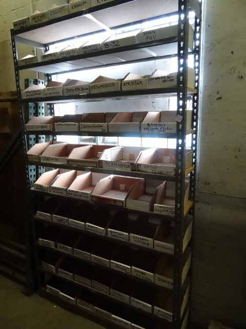 lot 168 image: Slide N Lock Shelving Unit Cardboard Bins