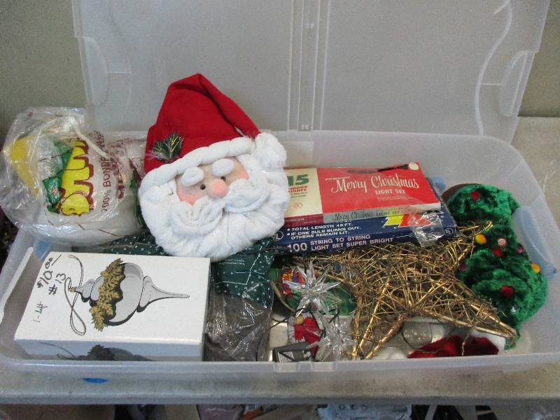 lot 39 image: long tote w Christmas decorations