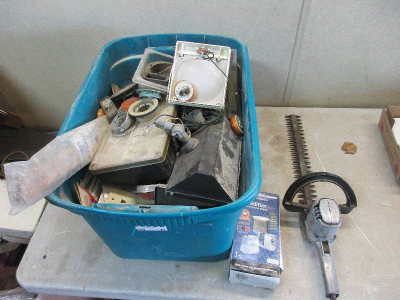 lot 77 image: misc electrical and lighting, hedge trimmer and outdoor camera box