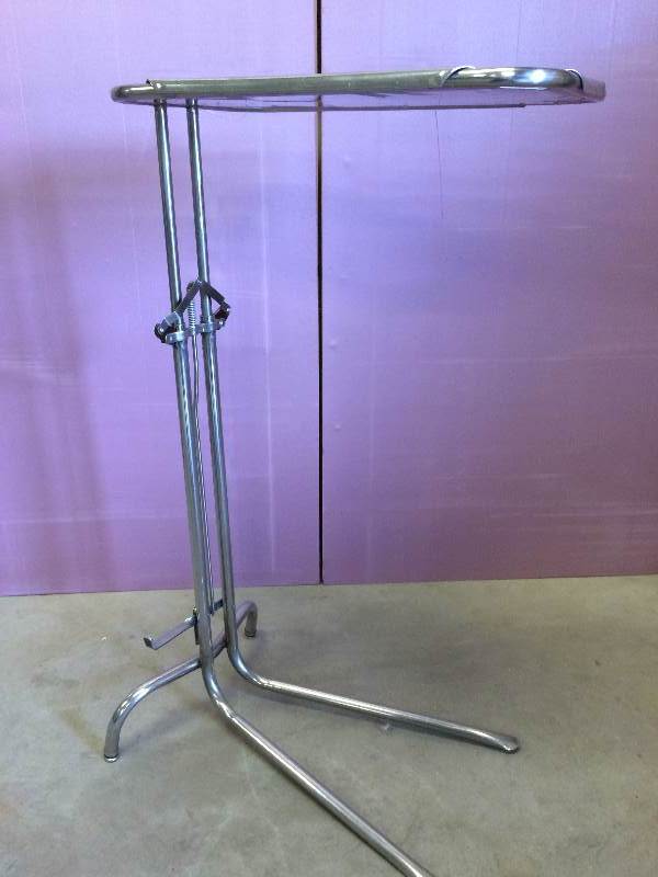 lot 24 image: Medical Mayo Surgical Instrument Stand Tray Stainless Convenient Foot Lever To Raise & Lower Plus Tray Is Removable - Very Expensive Even When Purchased Used - Super Condition Small Dent In Tray