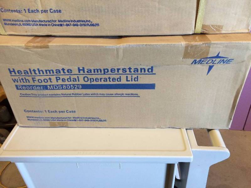 lot 47A image: New In Box Retails $100 Medline Healthmate 18 Chrome Plated Steel Hamperstand Medical Clinic Or Restaurant Kitchen Towels Robes Hamper Stand With Foot Pedal