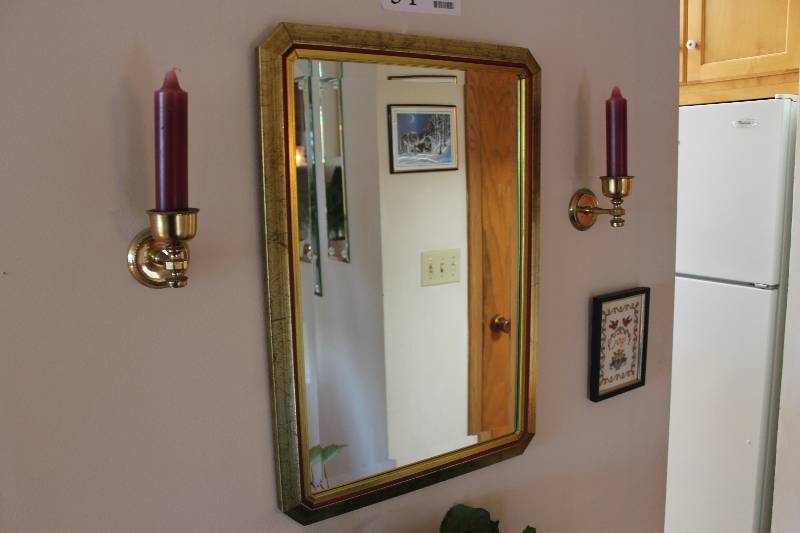 lot 34 image: Framed Wall Mirror & Candles