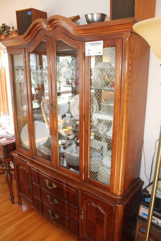 lot 2 image: 4-Glass Door 5-Drawer Wood China Hutch w Glass Shelves