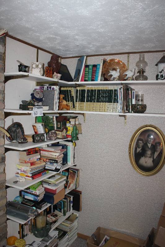 lot 63 image: All Shelf Lots Including Encyclopedia Set, Table Decorations, Books, And More