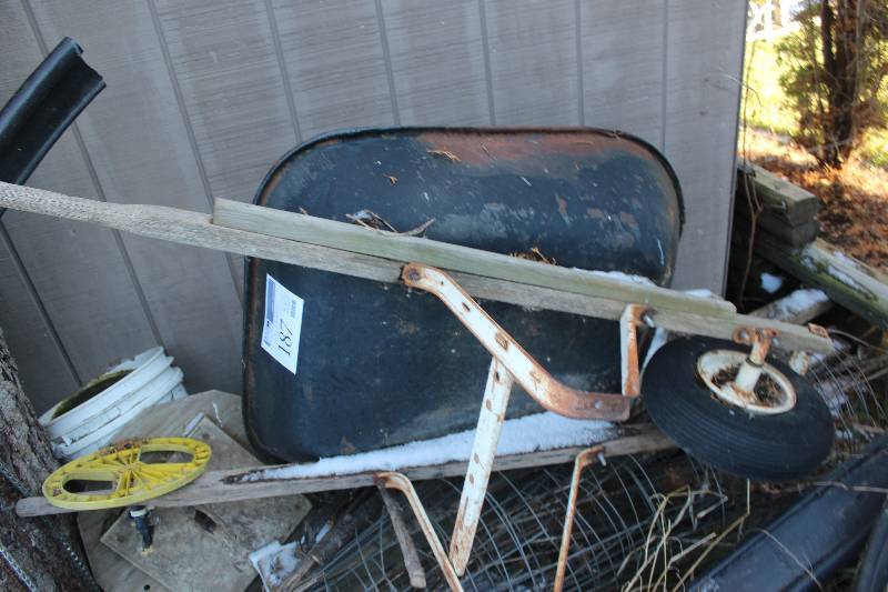 lot 187 image: Metal Wheelbarrow w Wood Handles & Rubber Tire