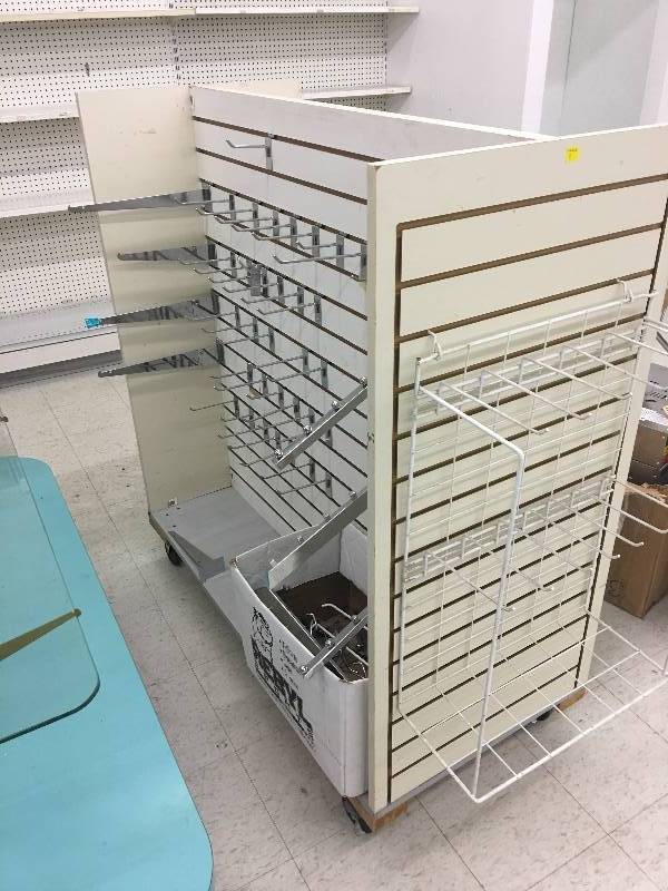 lot 2 image: rolling store display with peg hooks