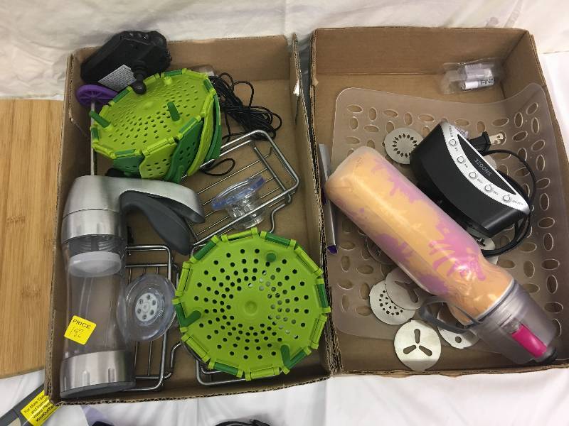 lot 182 image: alarm clock,cookie press,medium slippers