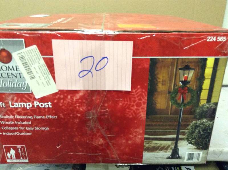 lot 20 image: Home Accents Holiday 6 ft. Lighted Lamp Post with Wreath