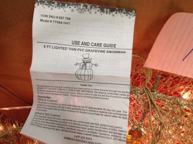 lot 12 image: Home Accents Holiday Holiday Ornaments & Decor 60 in. 250-Light Gold Thin PVC Snow Man