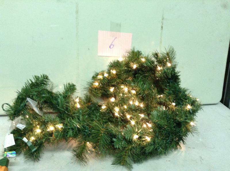 lot 6 image: 9 Ft. Wesley Mixed Spruce Artificial Garland With 100 Clear Lights