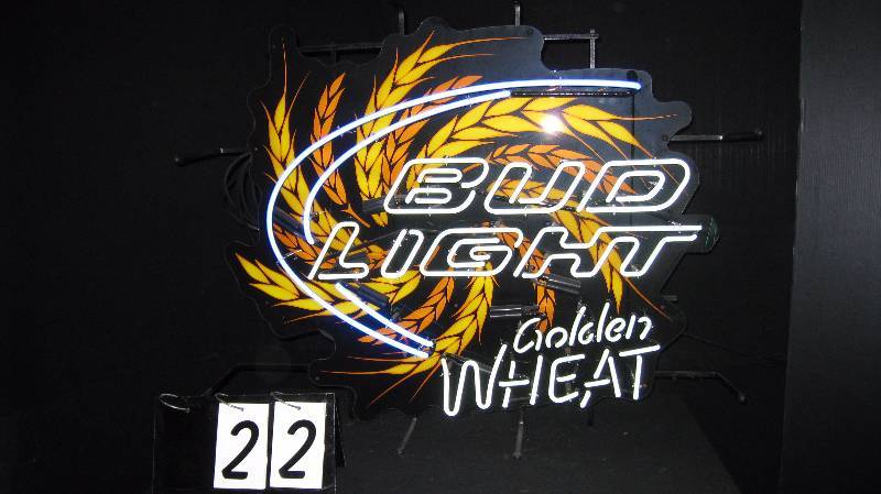lot 22 image: Bud Light Golden Wheat neon sign.