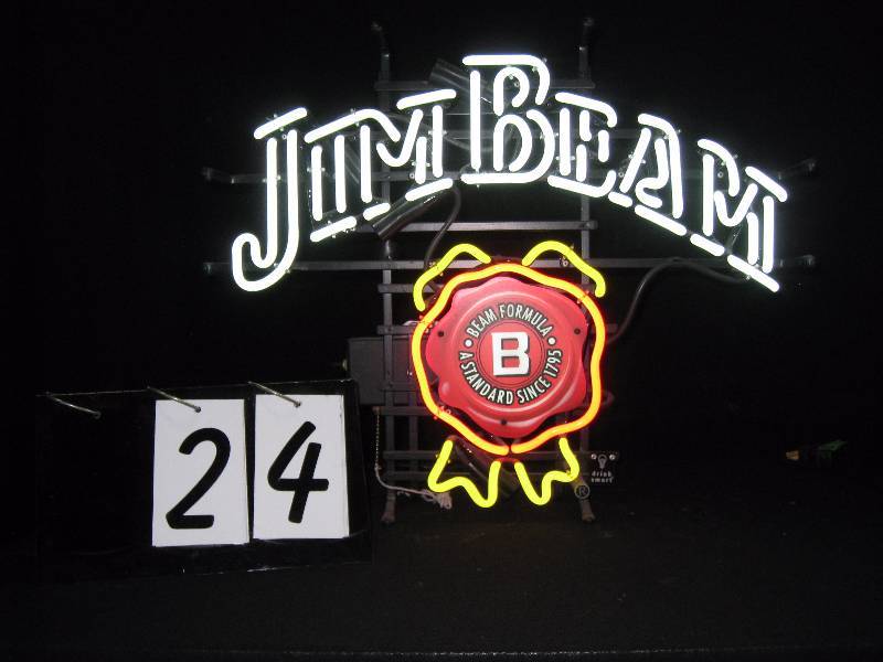 lot 24 image: Jim Beam neon sign - liquor signs are very hard to find, like new.