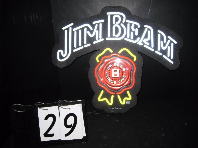 lot 29 image: Jim Beam LED light up, new. 12V power supply. Looks great.