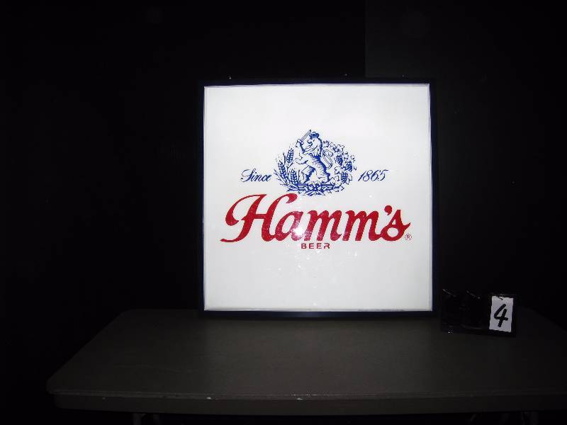 lot 4 image: Hamms Beer sign from 1986. Plastic 3D pillowface in a new metal can with new LED lighting. Extremely Nice