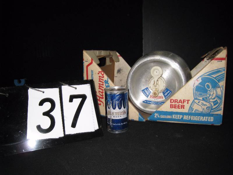 lot 37 image: Hamms tapper keg, and Hamms beer can. New seamless can.