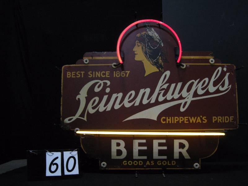 lot 60 image: Leinenkugels marquee tin sign, made to look like old metal