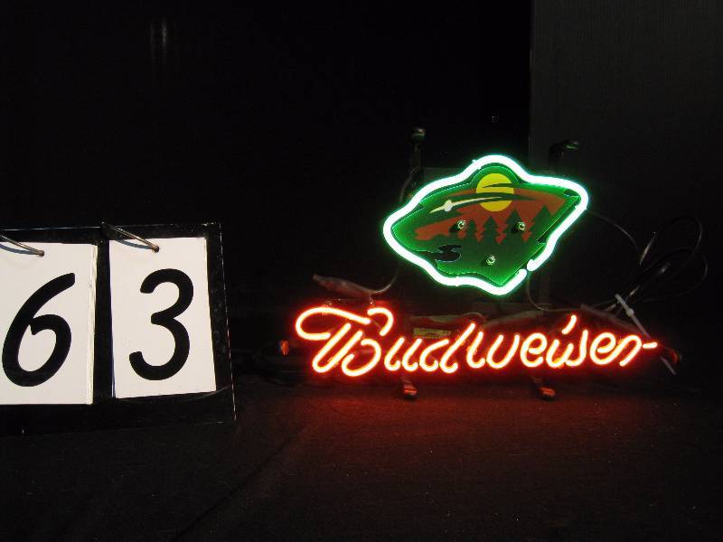 lot 63 image: Budweiser MN Wild neon - this teeny tiny sign is adorbs