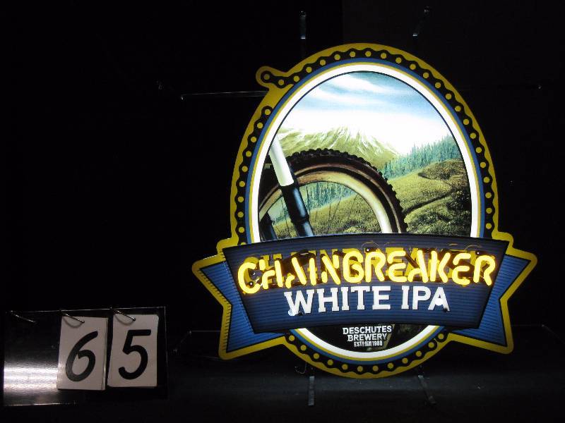 lot 65 image: Chainbreaker White IPA, Deschutes Brewery beer sign. Complete with neon. Looks new.