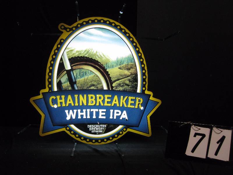 lot 71 image: Chainbreaker White IPA, Deschutes Brewery beer sign. What your Off Road Biker wants.