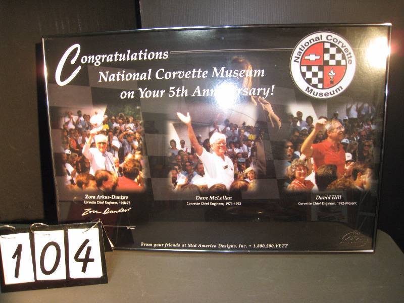 lot 104 image: National Corvette museum aluminum framed poster