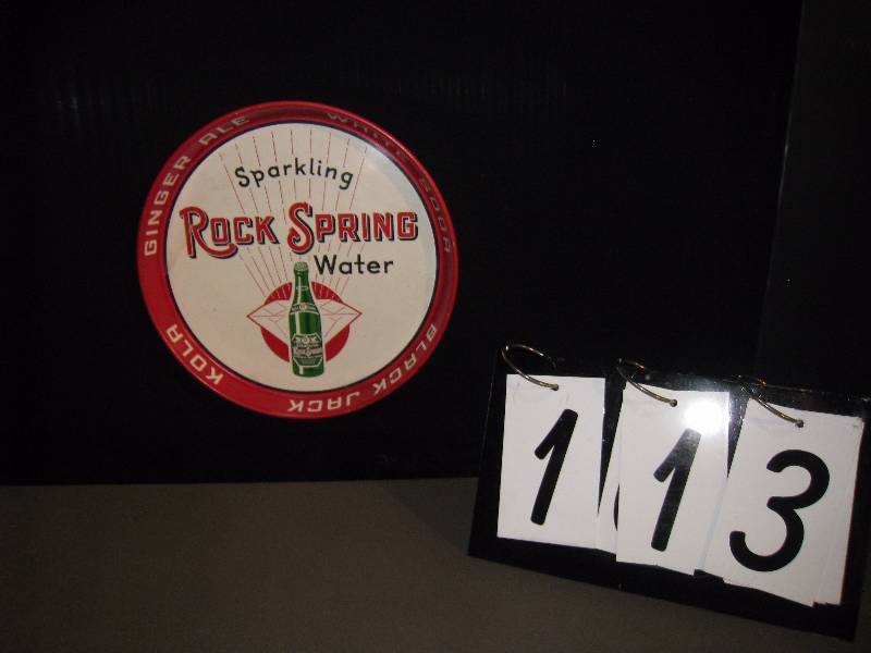 lot 113 image: Ginger Ale Rock Spring, Black Jack Kola tray, back is red