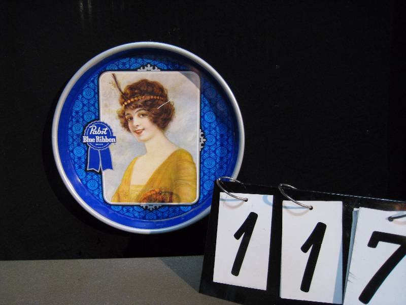 lot 117 image: Pabst lady tray, back is white
