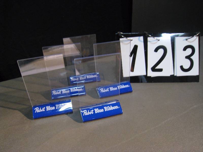 lot 123 image: 5 Pabst Blue Ribbon acrylic table toppers
