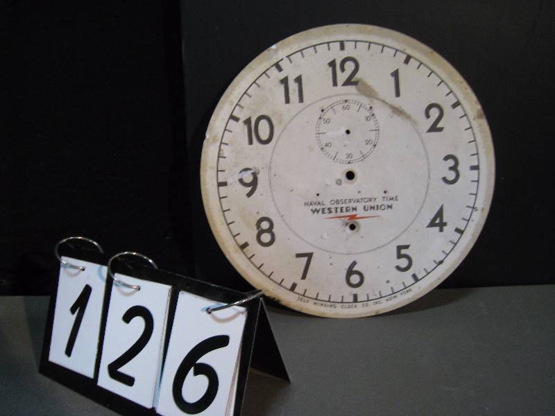 lot 126 image: Old metal clock face, Naval Observatory Time, Western Union