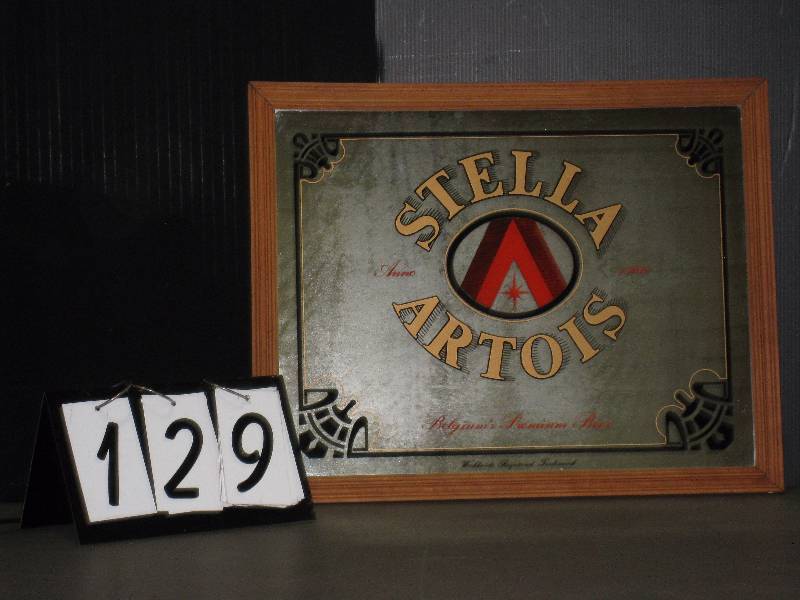 lot 129 image: Stella Artois Belgium Beer wood framed mirror