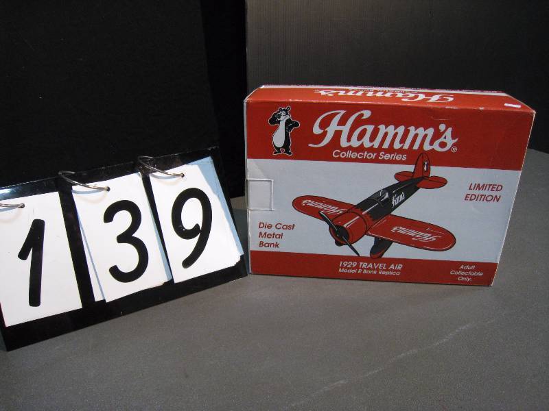 lot 139 image: Hamms Beer 1929 airplane bank NIB, First in a Series