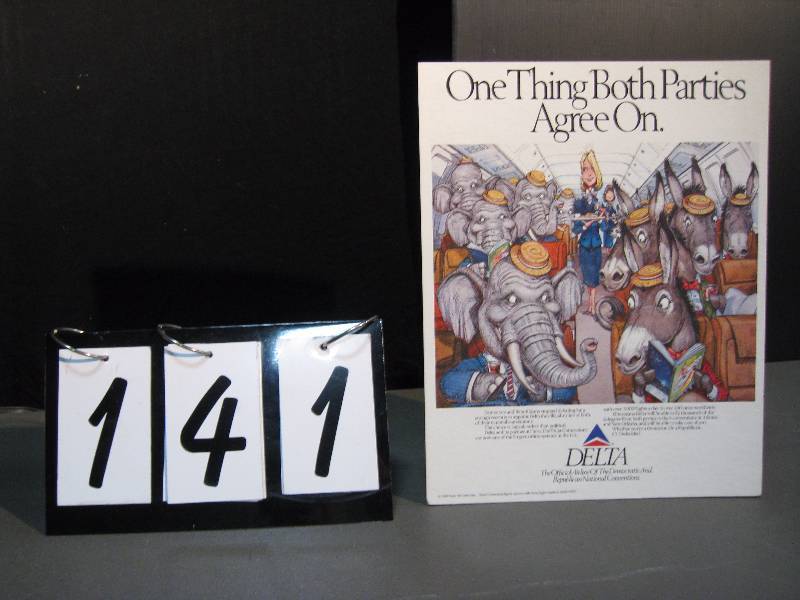 lot 141 image: Delta Airlanes 1988 RNC Republican National Convention, donkeys and elephants, cool piece