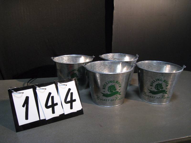lot 144 image: Set of 4 Rolling Rock beer buckets NOS