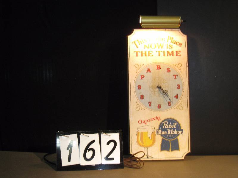 lot 162 image: Pabst Now is the Time lighted clock. Clock is not intended to tell accurate time, its always time for Pabst.