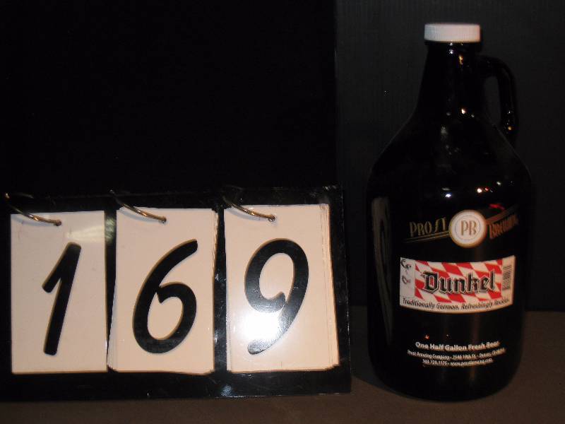 lot 169 image: Dunkel Prost Brewing Co, glass growler 64 oz