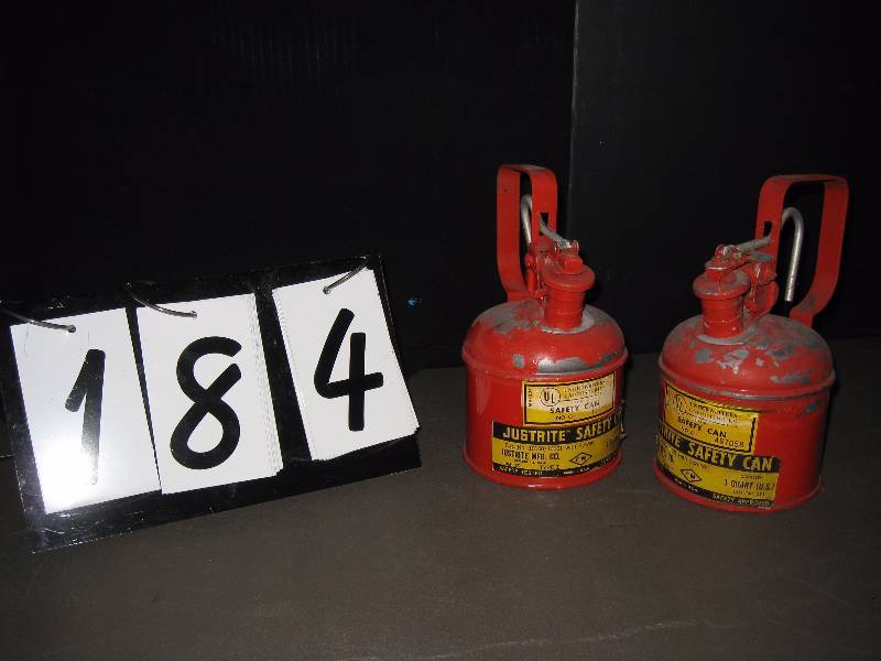 lot 184 image: 2 old, never used solvent safety cans, 1 qt capacity