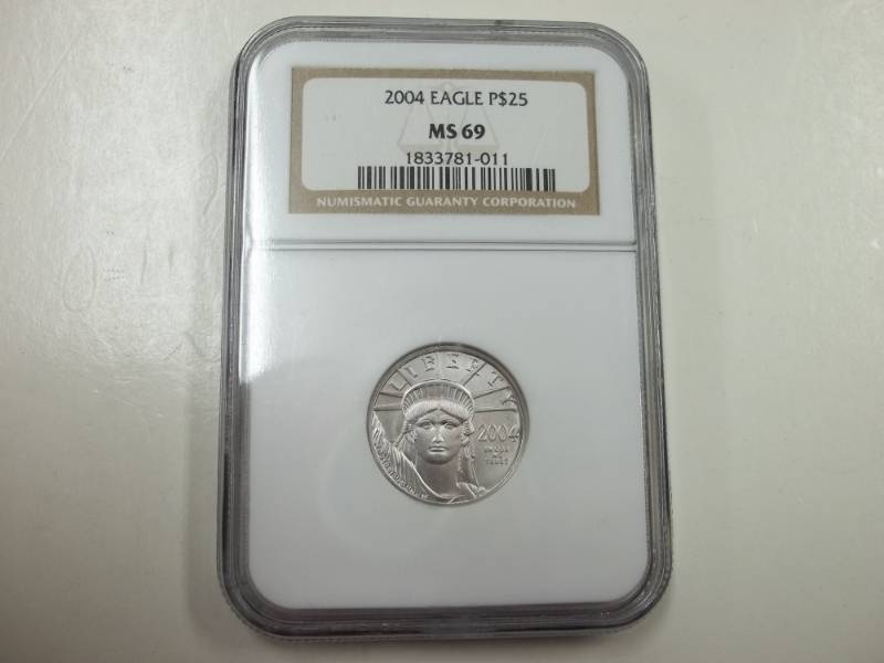 lot 3 image: Platinum $25 2004 Eagle PCGS MS 69 14 oz. Platinum .9999
