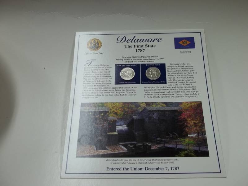 lot 42 image: Delaware the First State coin set with 2 stamps