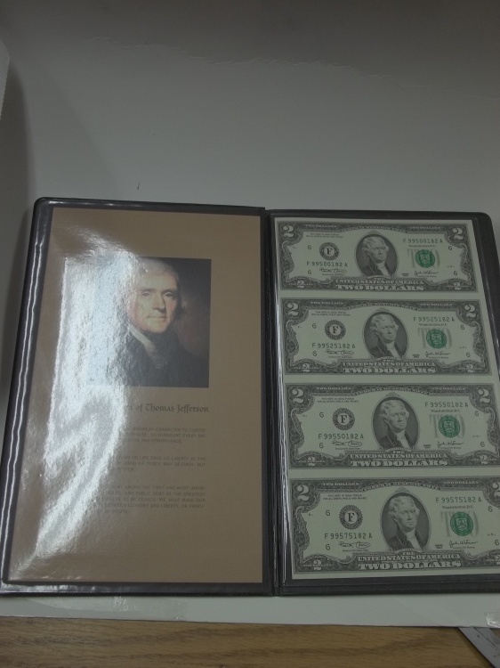 lot 171 image: Uncut Sheet of $2 Bills with Thomas Jefferson