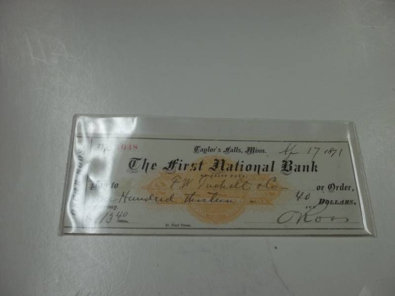 lot 230 image: 1871 Check Taylor Falls MN