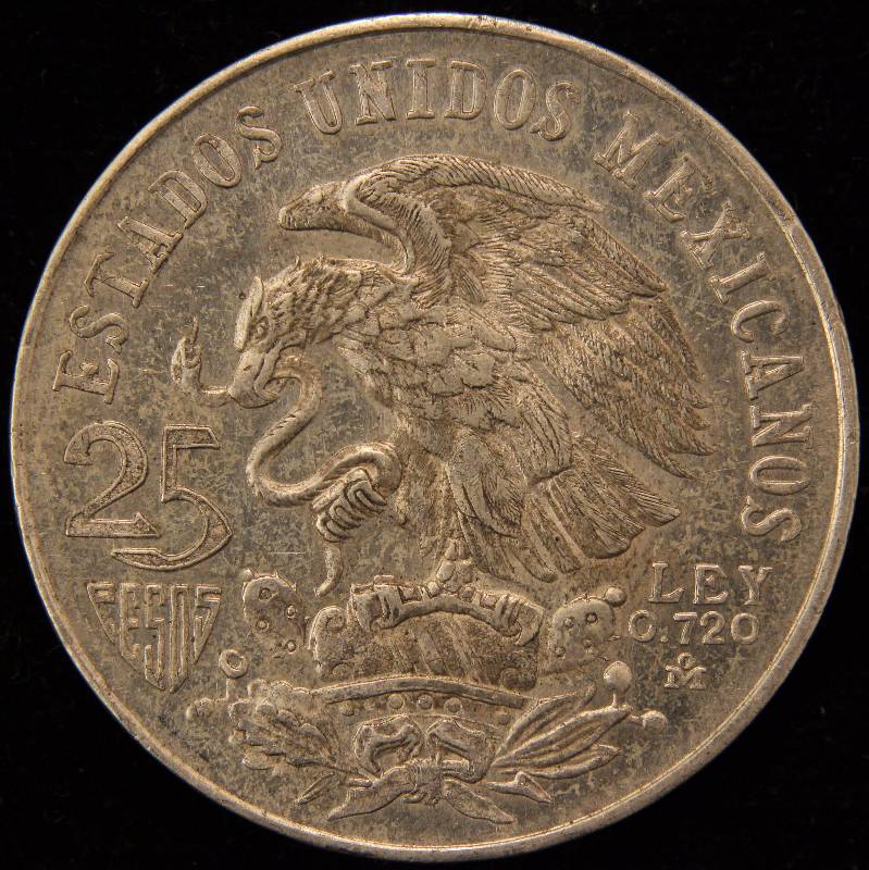 1968 MEXICO OLYMPIC SILVER 25 PESOS (22.5 GRAMS - 72% SILVER)