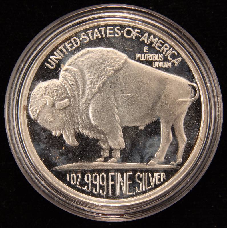 1 TROY OZ. .999 FINE SILVER INDIAN BUFFALO DESIGN IN AIRTITE HOLDER