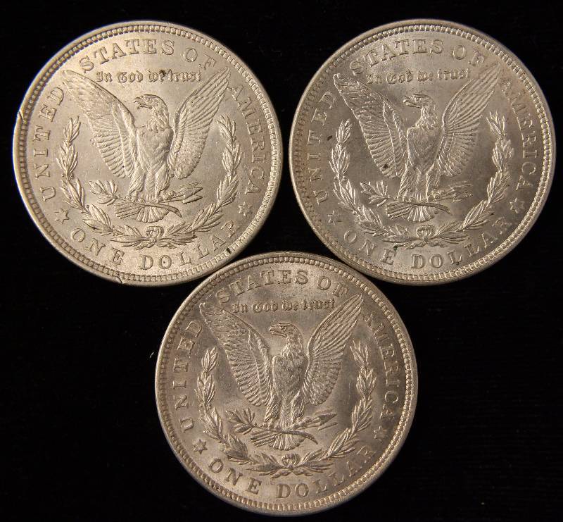 GROUP OF 3 1921-P MORGAN SILVER DOLLARS AU-UNC
