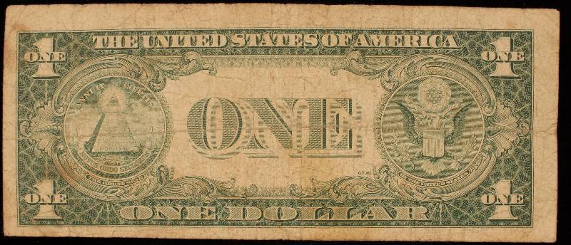 1935-F $1 BLUE SEAL SILVER CERTIFICATE OFF CENTER CUT GOOD