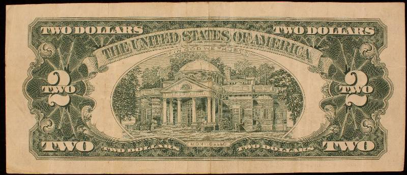 1963 US CURRENCY RED SEAL $2 BILL AU