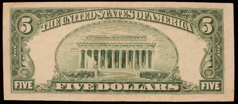 1953 US CURRENCY BLUE SEAL $5 BILL XF